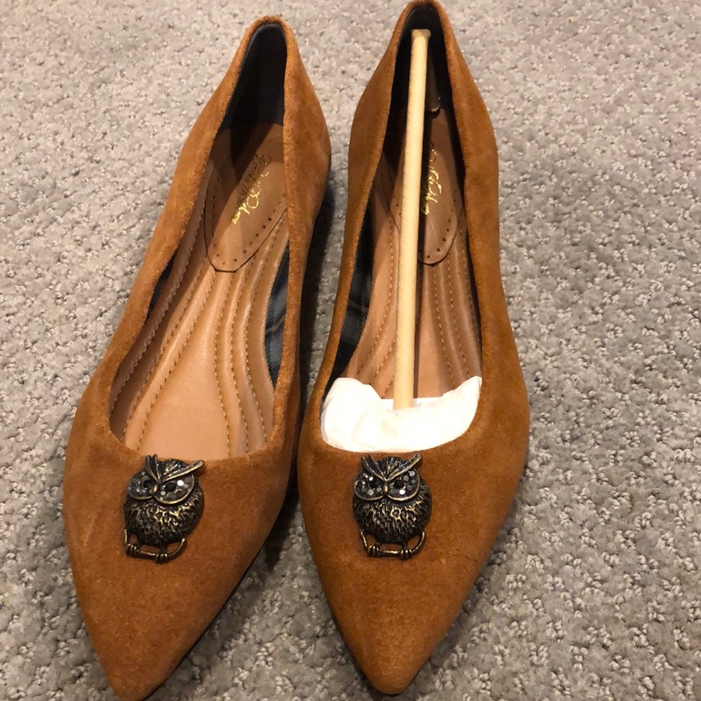Brooks Brother Burnt Orange Suede Owl Flats SZ 8